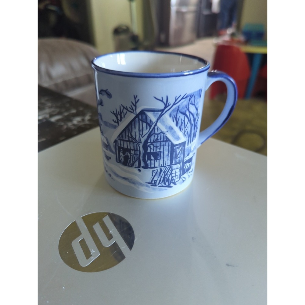 Vintage Otigari Blue Cobalt Classic Winter Scene Coffee Tea Mug Cup